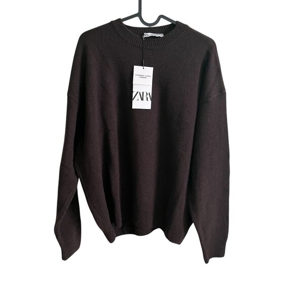 Zara Cashmere Wool Blend Sweater – Chocolate Brown, Size L, Cozy & Chic - Picture 4 of 10